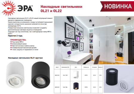 Светильник настенно-потолочный спот ЭРА OL21 BK MR16/GU10, черный, поворотный
