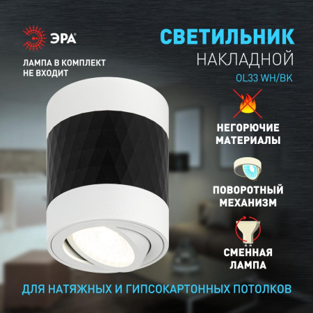 Светильник настенно-потолочный спот ЭРА OL33 WH/BK MR16 GU10 IP20 черный, белый