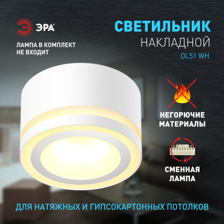 Светильник настенно-потолочный спот ЭРА OL51 WH GX53 IP20 белый