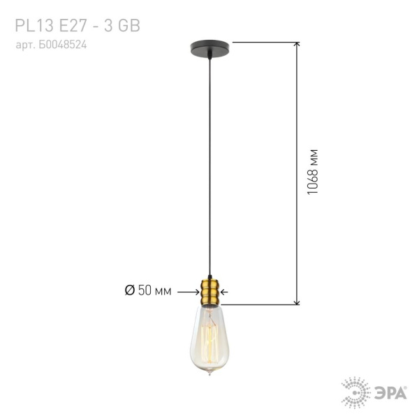 PL13 E27 - 3 GB Подсветка ЭРА Накладной, цоколь Е27, провод 1 м, цвет медь (60/360)
