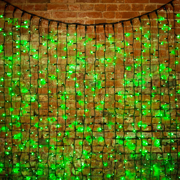 Гирлянда светодиодная Занавес 2х1,5м 360 LED ЗЕЛЕНЫЙ черный КАУЧУК IP67 постоянное свечение 230В блок в комплекте NEON-NIGHT
