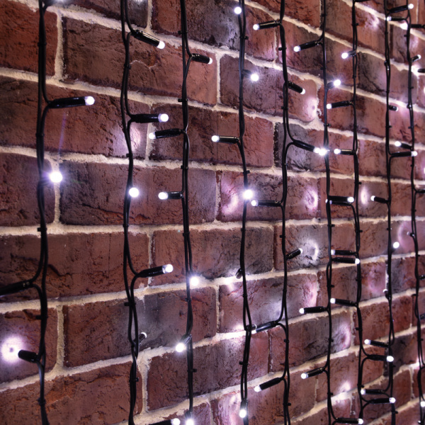 Гирлянда Светодиодный Дождь 2х6м, постоянное свечение, черный провод КАУЧУК, 230 В, диоды БЕЛЫЕ (шнур питания в комплекте)