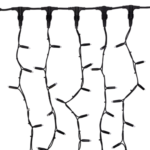 Гирлянда Светодиодный Дождь 2х6м, постоянное свечение, черный провод КАУЧУК, 230 В, диоды БЕЛЫЕ (шнур питания в комплекте)