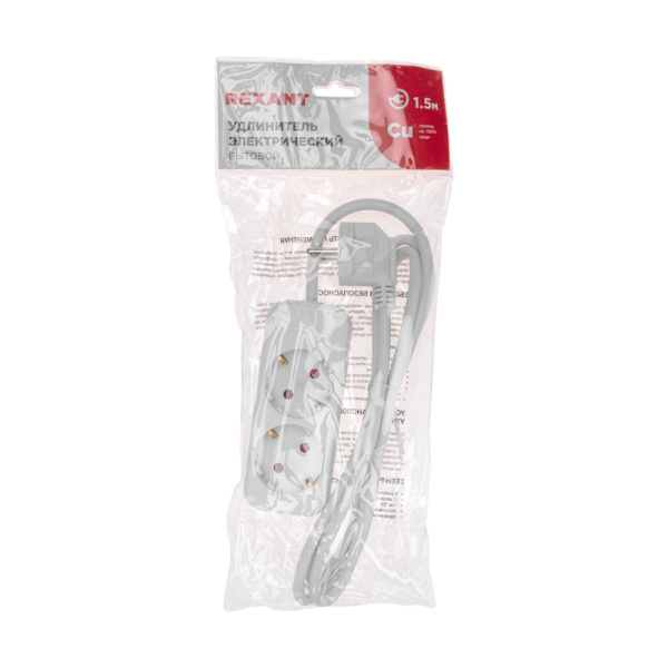 Удлинитель STANDARD 2 гнезда, 1,5м, 3х1,0мм², с/з, белый REXANT