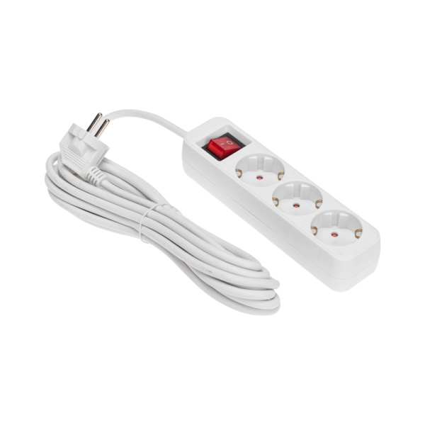 Удлинитель STANDARD 3 гнезда, 5м, 3х1,0мм², с/з, с выключателем, белый REXANT