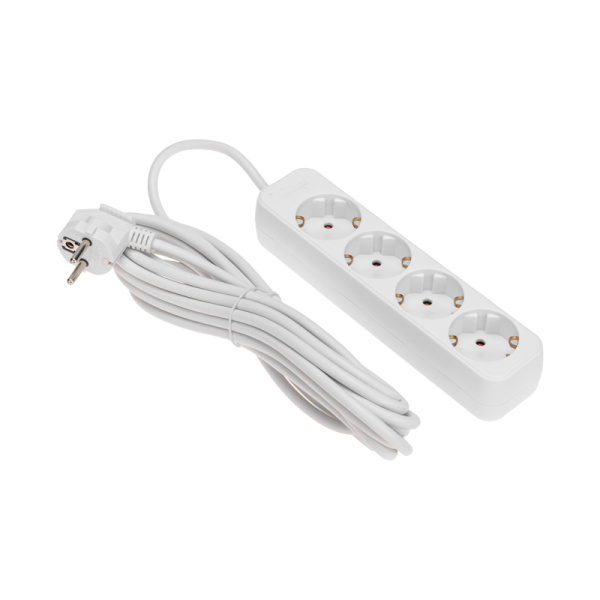 Удлинитель STANDARD 4 гнезда, 5м, 3х1,0мм², с/з, белый REXANT