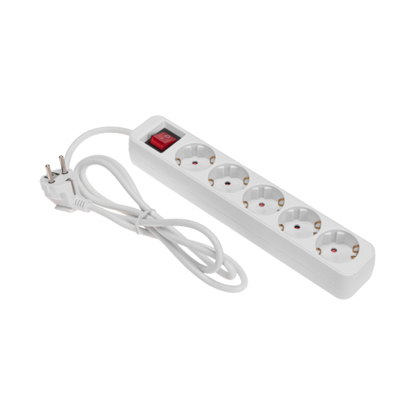 Удлинитель STANDARD 5 гнезд, 1,5м, 3х1,0мм², с/з, с выключателем, белый REXANT