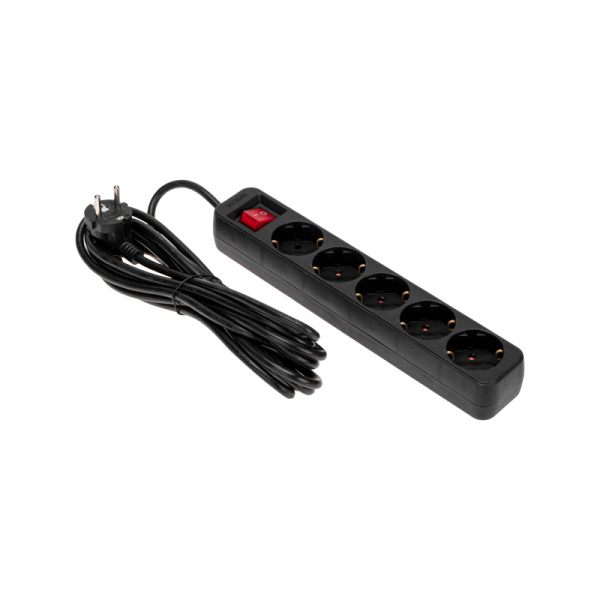 Удлинитель STANDARD 5 гнезд, 5м, 3х1,0мм², с/з, с выключателем, черный REXANT