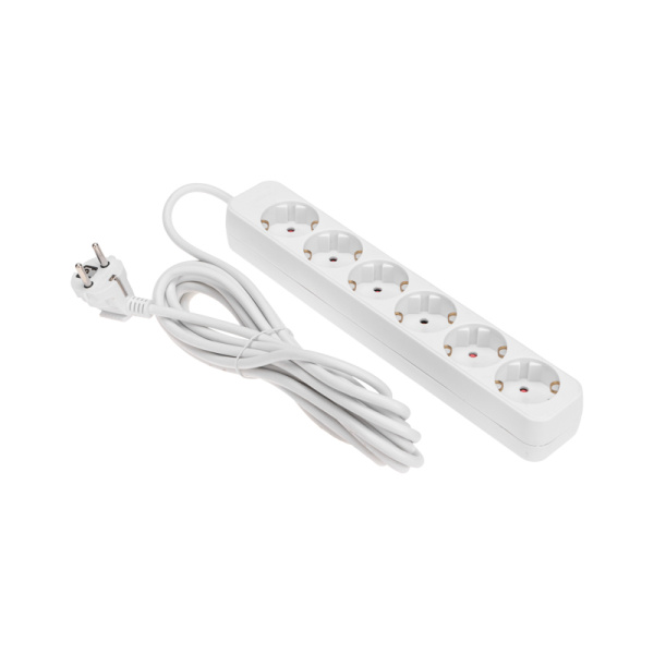 Удлинитель STANDARD 6 гнезд, 5м, 3х1,0мм², с/з, белый REXANT