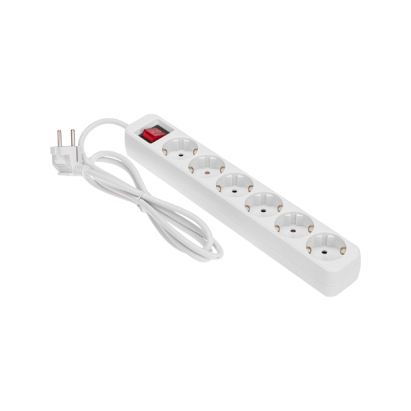 Удлинитель STANDARD 6 гнезд, 1,5м, 3х1,0мм², с/з, с выключателем, белый REXANT