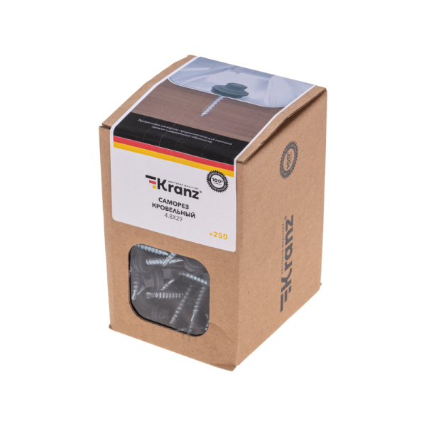 Саморез кровельный 4,8х29мм, окрашенный RAL 7024, короб (250 шт/уп) KRANZ