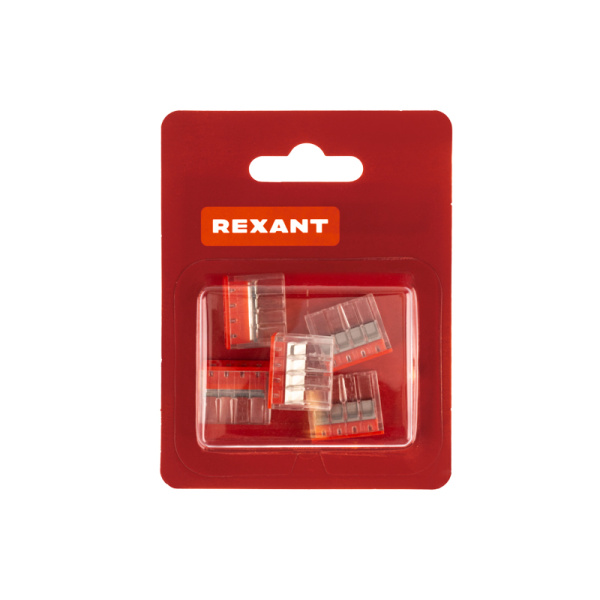 Экспресс-клемма REXANT СМК 2273-204, 4-проводная 0.5-2.5 мм², прозрачная, блистер (5 шт./уп.)
