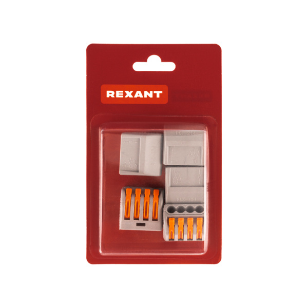 Универсальная клемма СМК 222-414, 4-проводная серая 0,08-2,5/4 мм² (блистер 5 шт/уп) REXANT