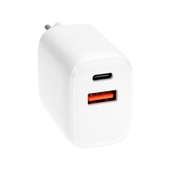 Сетевое зарядное устройство USB QC (20W) + Type C PD (20W), белое REXANT