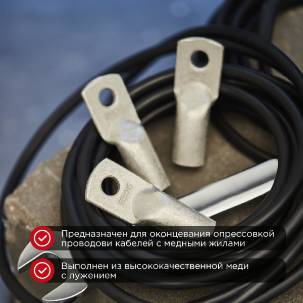 Наконечник медный луженый ТМЛ 95–10–15 (95 мм² - Ø 10 мм) ГОСТ 7386-80 (в упак. 2 шт.) REXANT