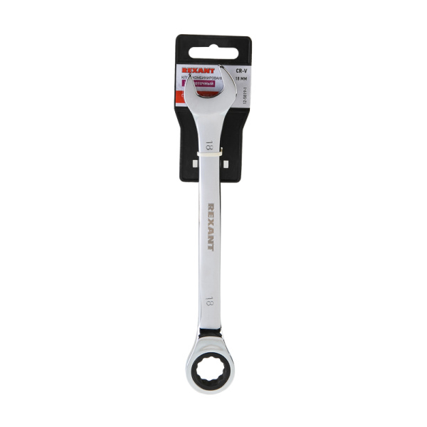 Ключ комбинированный трещоточный 18мм, CrV, зеркальный хром REXANT 