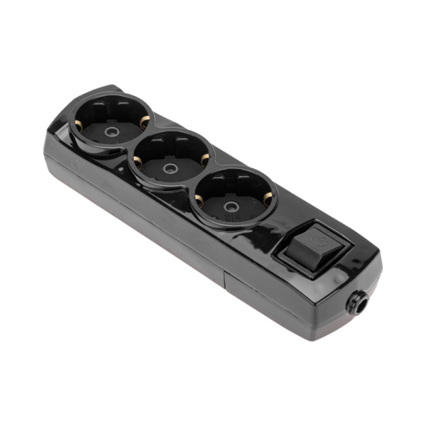 Колодка PREMIUM 3 гнезда, с/з, с выключателем, черный REXANT