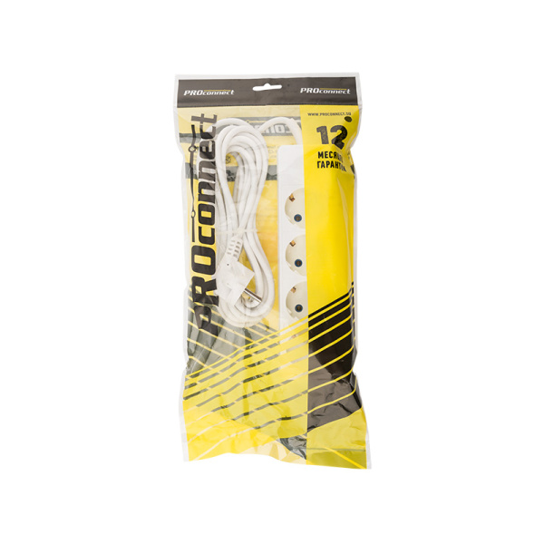 Удлинитель PREMIUM 4 гнезда 5м 3х0,75мм² с/з белый PROconnect