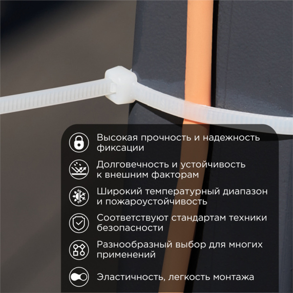 Стяжка кабельная нейлоновая 250x4,8мм, белая (100 шт/уп) PROconnect