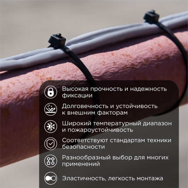 Стяжка кабельная нейлоновая 250x4,8мм, черная (100 шт/уп) PROconnect