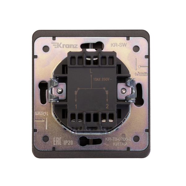 Выключатель ROUND 2 кл проходной (переключатель) 10А с/у титан KRANZ