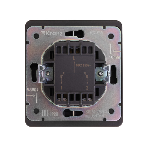 Выключатель ROUND 2 кл проходной (переключатель) 10А с/у оникс KRANZ