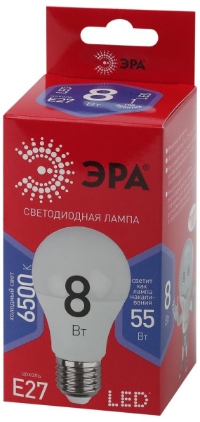 Лампочка светодиодная ЭРА RED LINE LED A60-8W-865-E27 R E27 / Е27 8Вт груша холодный дневной свет