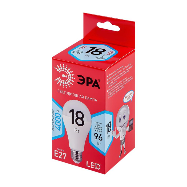 Лампочка светодиодная ЭРА RED LINE LED A65-18W-840-E27 R Е27 / E27 18 Вт груша нейтральный белый свeт