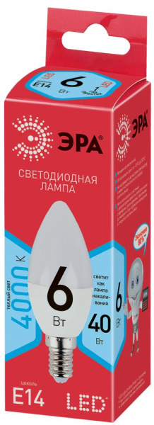 Лампочка светодиодная ЭРА RED LINE ECO LED B35-6W-840-E14 E14 / Е14 6Вт свеча нейтральный белый свет
