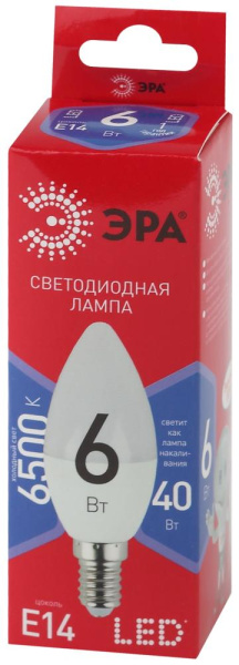 Лампочка светодиодная ЭРА RED LINE LED B35-6W-865-E14 R Е14 / E14 6 Вт свеча холодный дневной свет