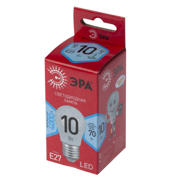 Лампочка светодиодная ЭРА RED LINE LED P45-10W-840-E27 R Е27 / E27 10Вт шар нейтральный белый свет