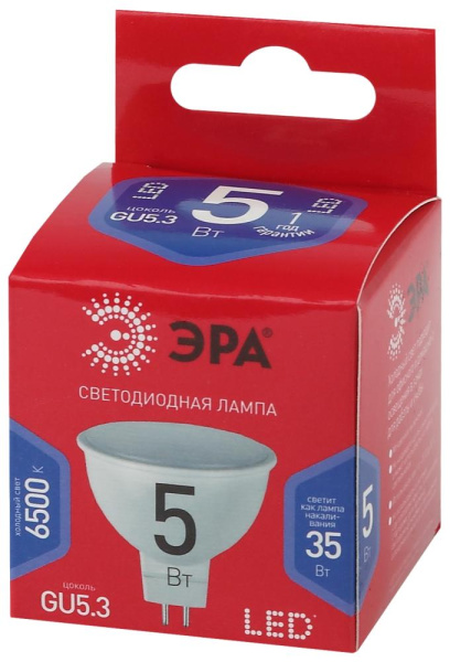 Лампочка светодиодная ЭРА RED LINE LED MR16-5W-865-GU5.3 R GU5.3 5 Вт софит холодный дневной свет