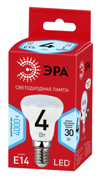 Лампочка светодиодная ЭРА RED LINE ECO LED R39-4W-840-E14 Е14 / Е14 4Вт рефлектор нейтральный белый свет