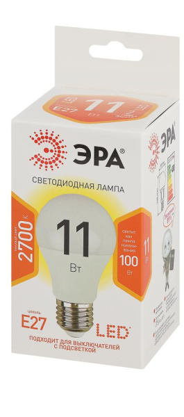 Лампочка светодиодная ЭРА STD LED A60-11W-827-E27 E27 / Е27 11 Вт груша теплый белый свет