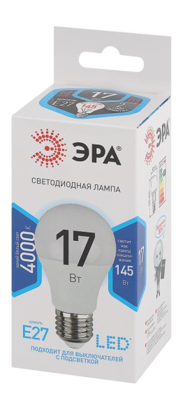 Лампочка светодиодная ЭРА STD LED A60-17W-840-E27 E27 / Е27 17Вт груша нейтральный белый свет