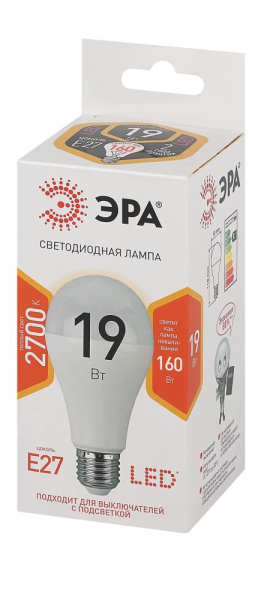 Лампочка светодиодная ЭРА STD LED A65-19W-827-E27 E27 / Е27 19Вт груша теплый белый свет