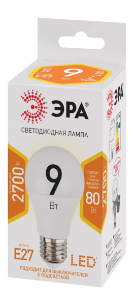 Лампочка светодиодная ЭРА STD LED A60-9W-827-E27 E27 / Е27 9Вт груша теплый белый свет