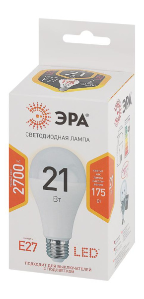 Лампочка светодиодная ЭРА STD LED A65-21W-827-E27 E27 / Е27 21Вт груша теплый белый свет