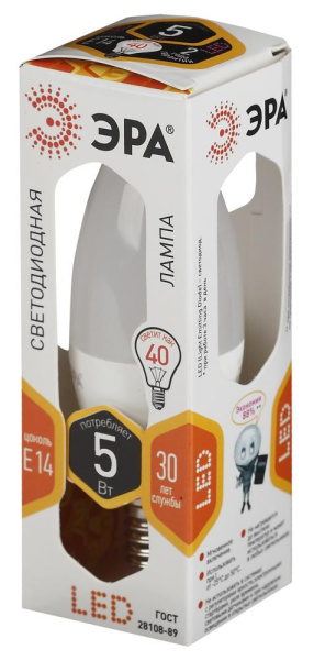 Лампочка светодиодная ЭРА STD LED B35-5W-827-E14 E14 / Е14 5Вт свеча теплый белый свет