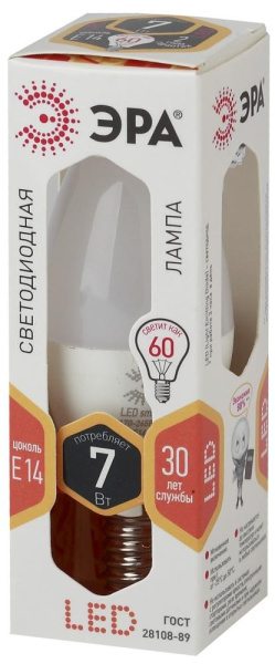 Лампочка светодиодная ЭРА STD LED B35-7W-827-E14 E14 / Е14 7Вт свеча теплый белый свет
