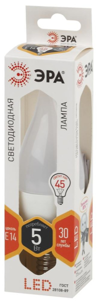 Лампочка светодиодная ЭРА STD LED BXS-5W-827-E14 E14 / Е14 5Вт свеча на ветру теплый белый свет