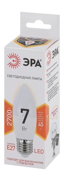Лампочка светодиодная ЭРА STD LED B35-7W-827-E27 E27 / Е27 7Вт свеча теплый белый свет