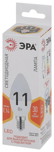 Лампочка светодиодная ЭРА STD LED B35-11W-827-E14 E14 / Е14 11Вт свеча теплый белый свет