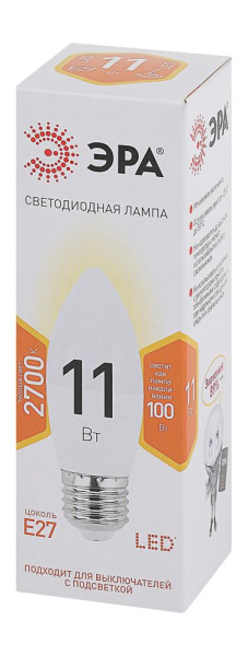 Лампочка светодиодная ЭРА STD LED B35-11W-827-E27 E27 / Е27 11Вт свеча теплый белый свет