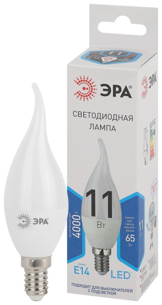 Лампочка светодиодная ЭРА STD LED BXS-11W-840-E14 E14 / Е14 11Вт свеча на ветру нейтральный белый свет