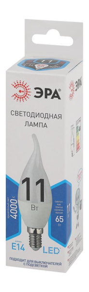 Лампочка светодиодная ЭРА STD LED BXS-11W-840-E14 E14 / Е14 11Вт свеча на ветру нейтральный белый свет