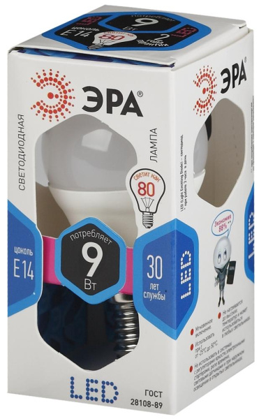 Лампочка светодиодная ЭРА STD LED P45-9W-840-E14 E14 / Е14 9Вт шар нейтральный белый свет