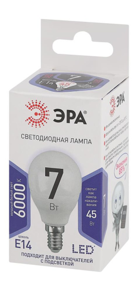 Лампочка светодиодная ЭРА STD LED P45-7W-860-E14 E14 / Е14 7Вт шар холодный дневной свет