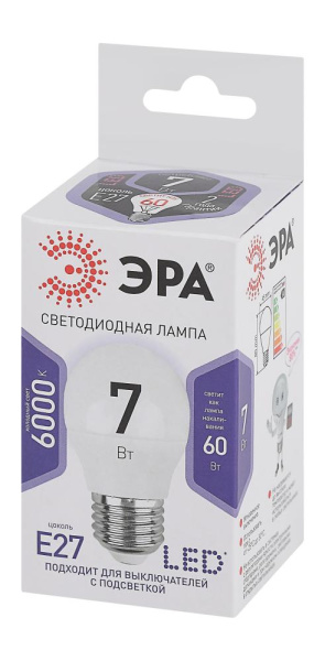 Лампочка светодиодная ЭРА STD LED P45-7W-860-E27 E27 / Е27 7Вт шар холодный дневной свет