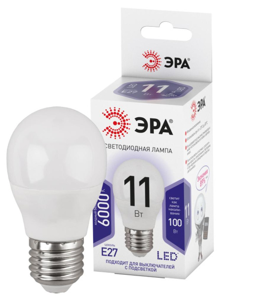 Лампочка светодиодная ЭРА STD LED P45-11W-860-E27 E27 / Е27 11Вт шар холодный дневной свет